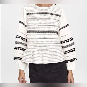 Zara pom Pom ruffle Textured Blouse